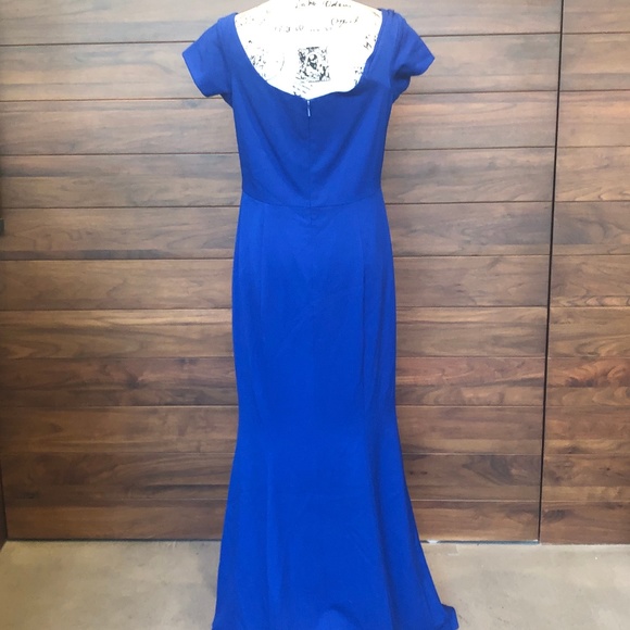 Draped Neck Short Sleeve Floor length Dress Blue - Picture 3 of 3